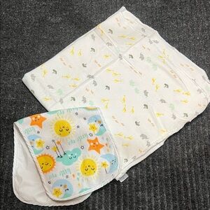Carter's White and Yellow Baby blanket and burp rag set